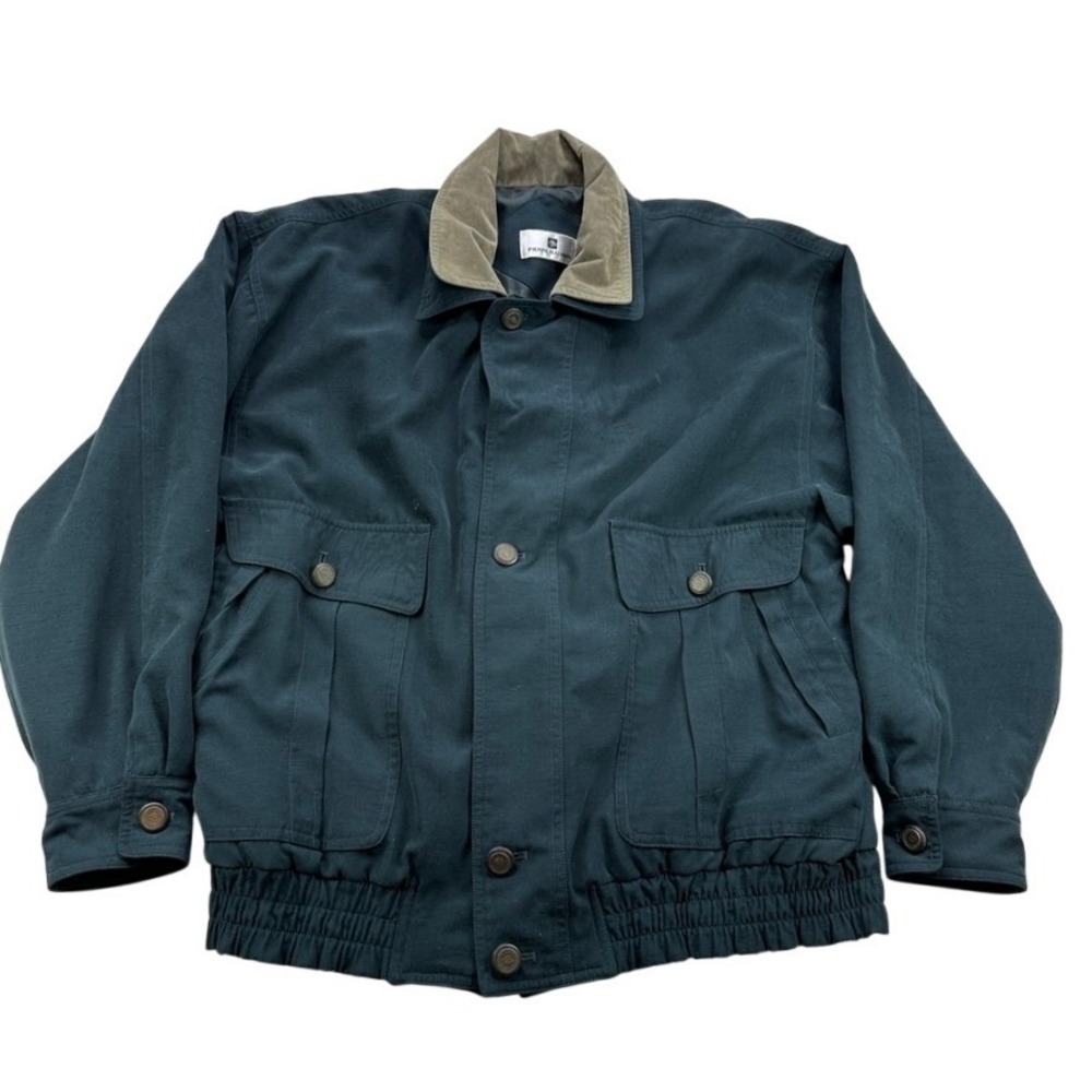 Pierre Balmain Mens Vintage Blue Bomber Jacket Suede Collar Snap‎ Front Large
